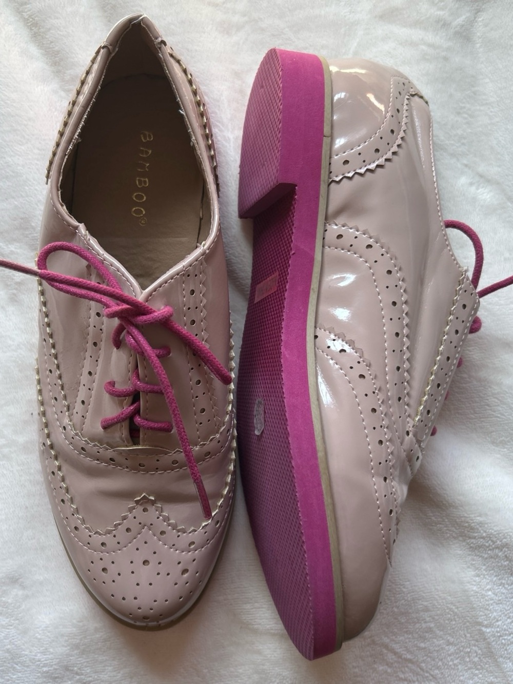 BAMBOO Pink Oxfords with Fuchsia Sole